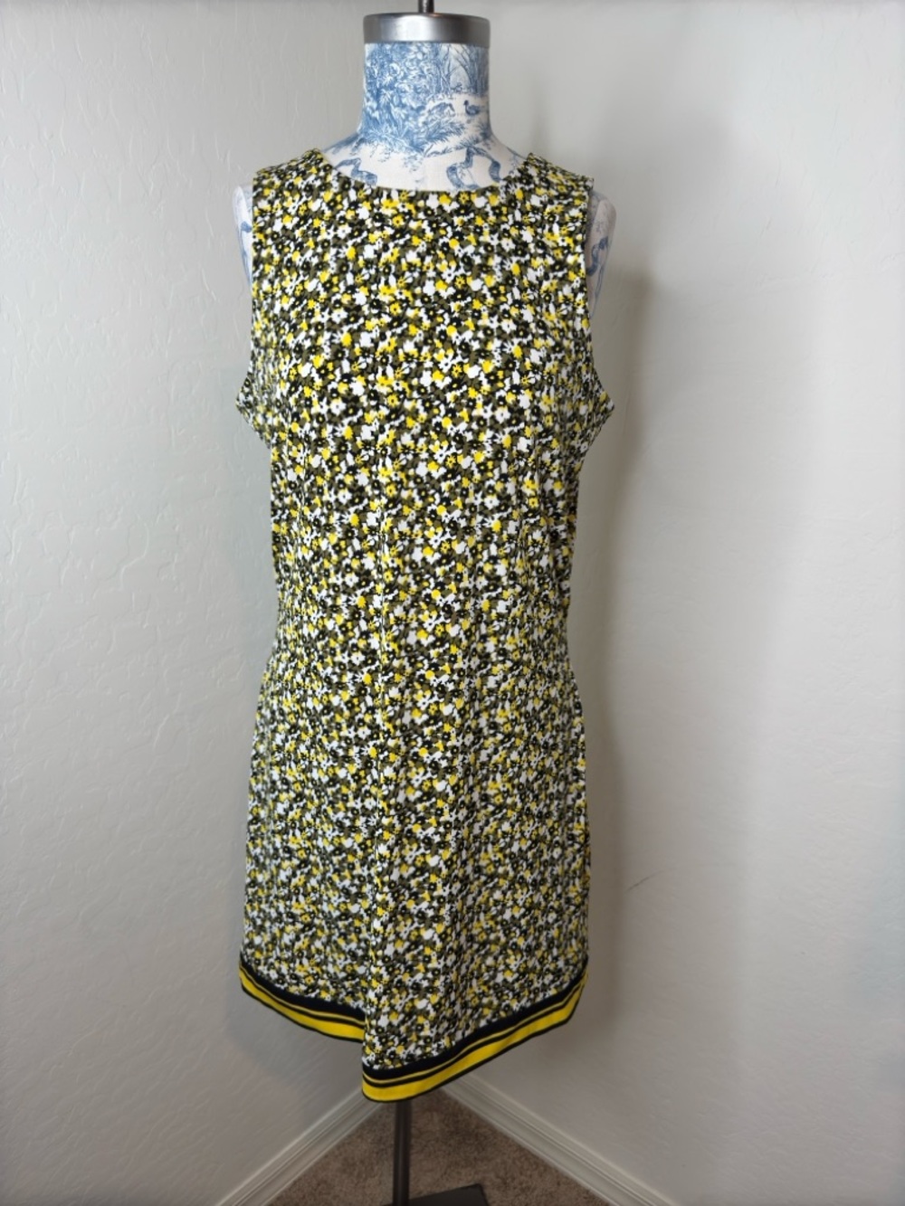 Michael Kors Yellow Black White Floral Shift Dress